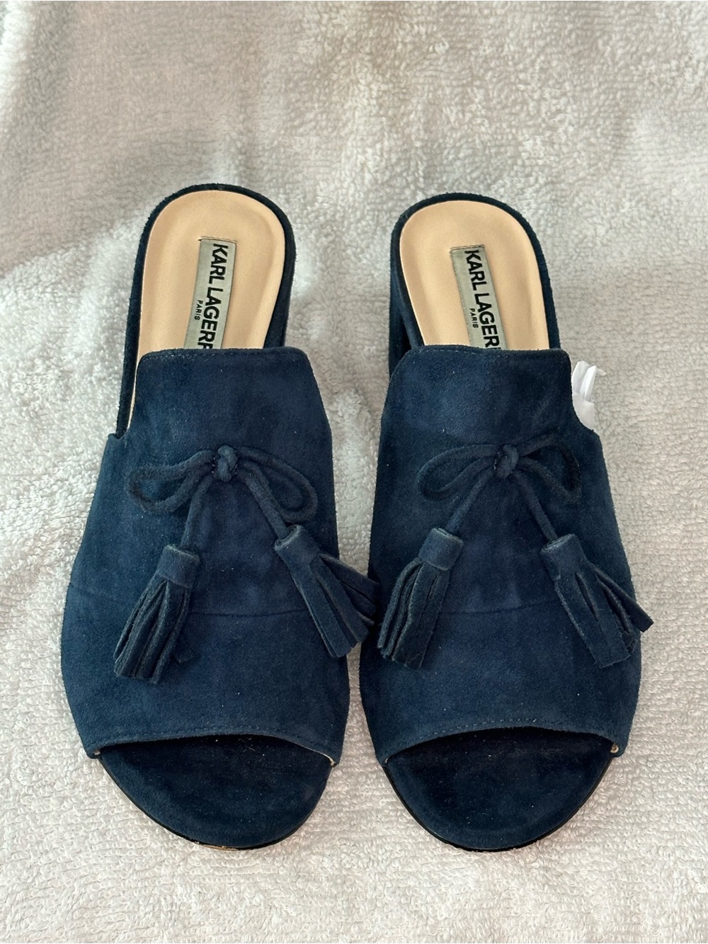 Karl Lagerfeld Navy Suede Tassel Mule Slides